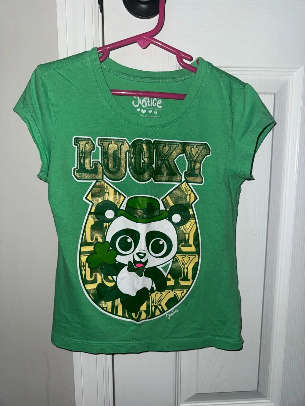 Justice Green Graphic 'Lucky' Panda Tee